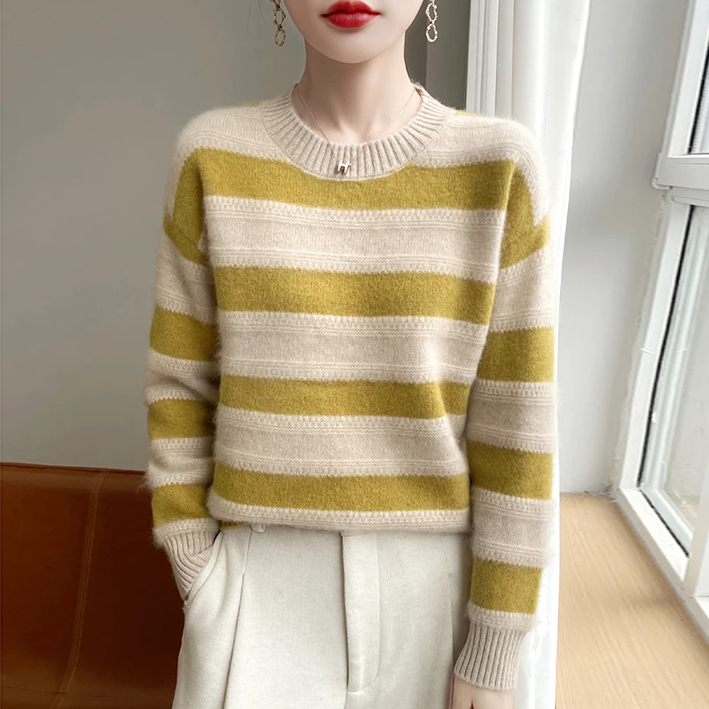 Модный универсальный женский семиконтактный горизонтальный шерстяной свитер из