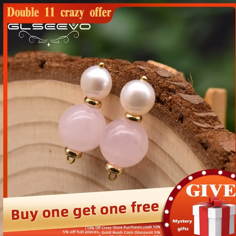 

GLSEEVO Natural Fresh Water Pearl Drop Earring For Women Wedding Handmade Crystal Minimalist Earring Luxury Fine Jewelry GE0964A