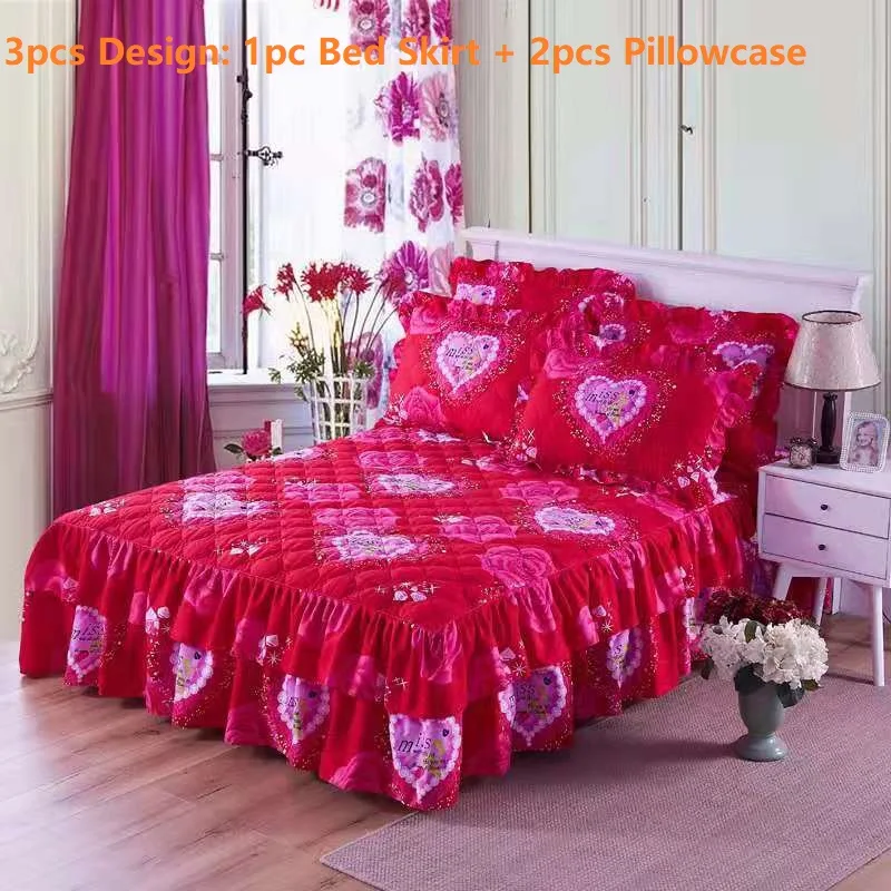 

Комплект детской постельного белья из 3 предметов с юбкой для кровати и наволочками из 2 предметов, Комплект постельного белья, мягкая утолщенная натяжная простыня для двуспальной кровати