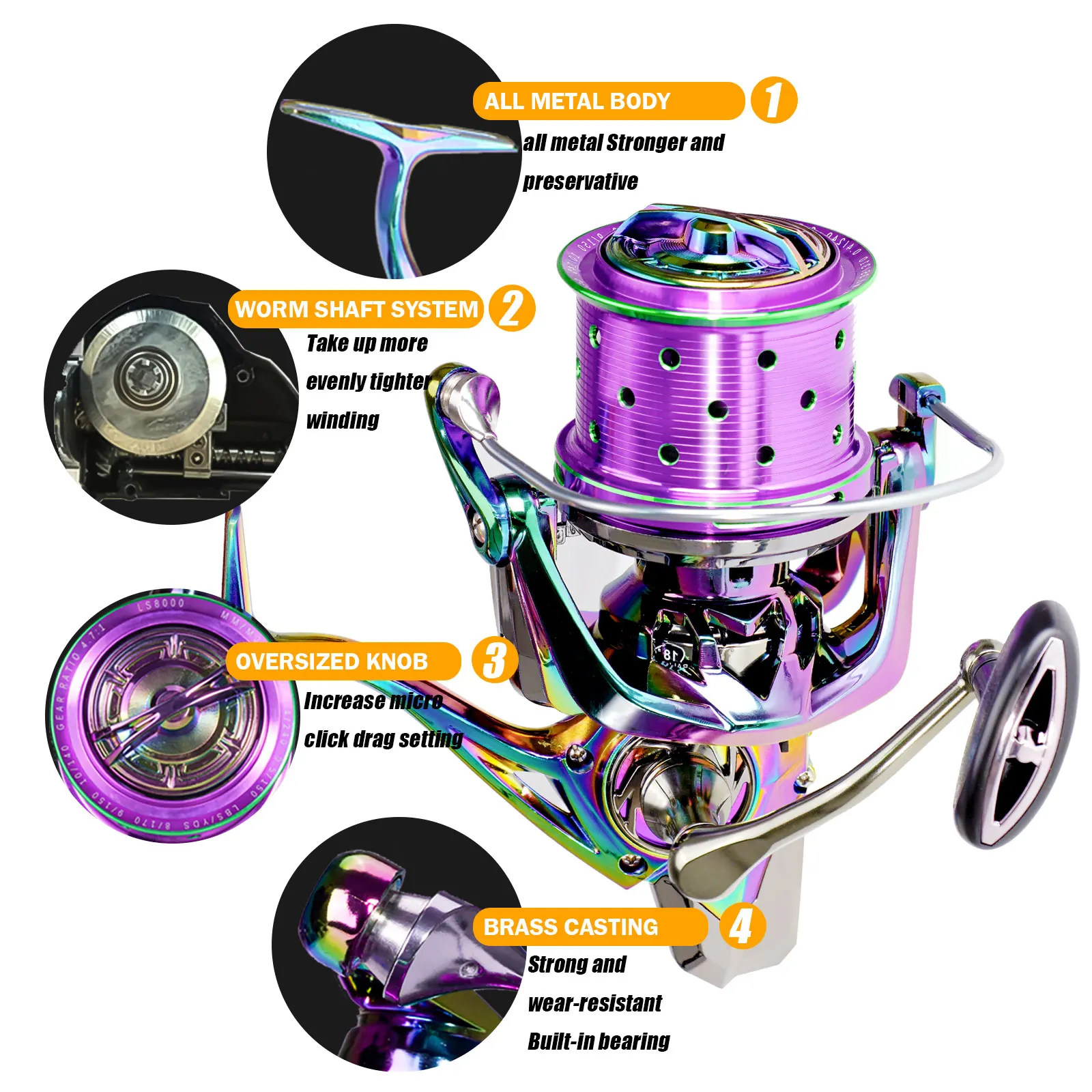 2022 Fishing Spinning Reel Coil Saltwater 25KG Max Drag 18+1BB Carretilha Freshwater All Metal Body Moulinet Wheel LS8000-12000