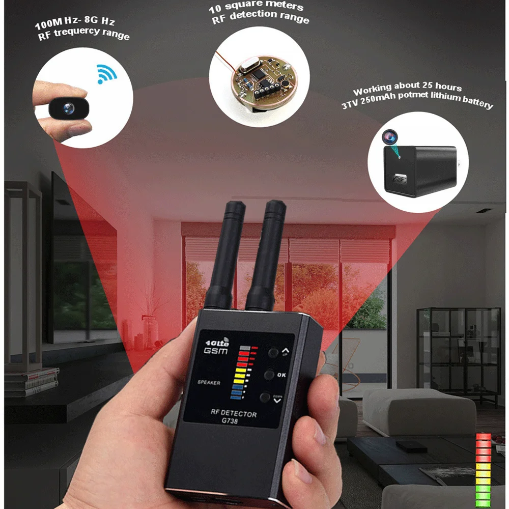 

G738 Profession Anti Spy Wireless RF Signal Detector Bug GSM GPS Tracker Camera Eavesdropping Device Professional Signal Finder