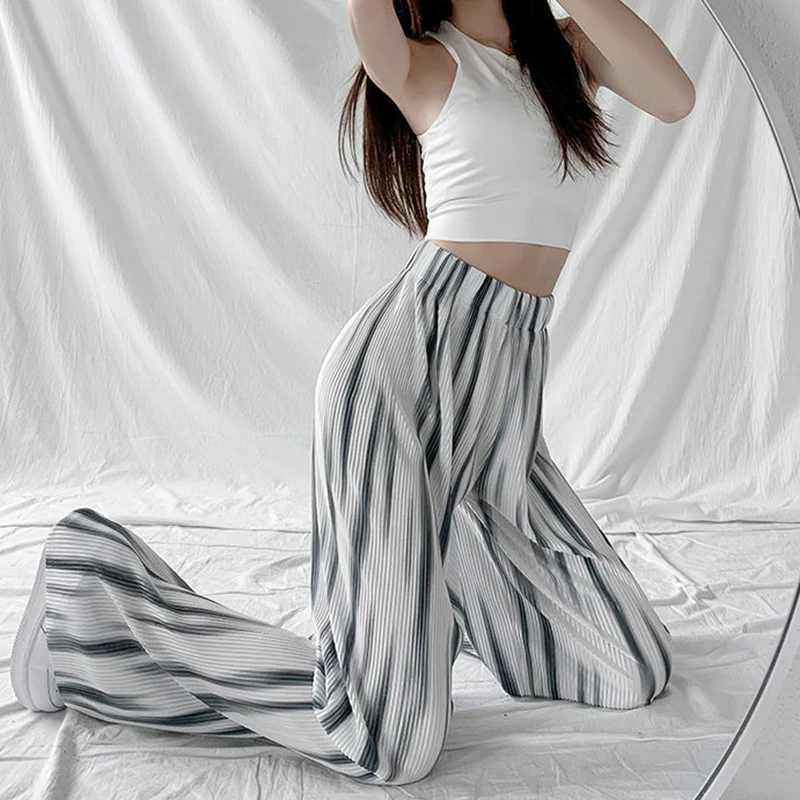 

Women Wide Leg Pants Fashion Summer Ice Silk Casual Pants Women 2023 Streetwear Straight High Waist Trousers Female