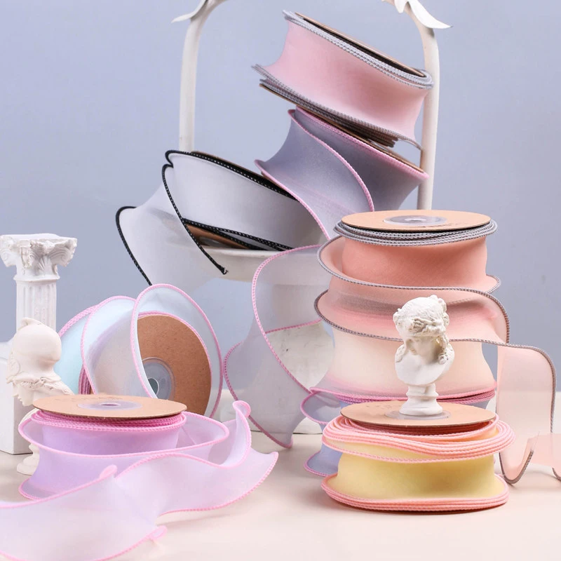 Двусторонняя шифоновая лента с краями 10 ярдов 40 мм 70