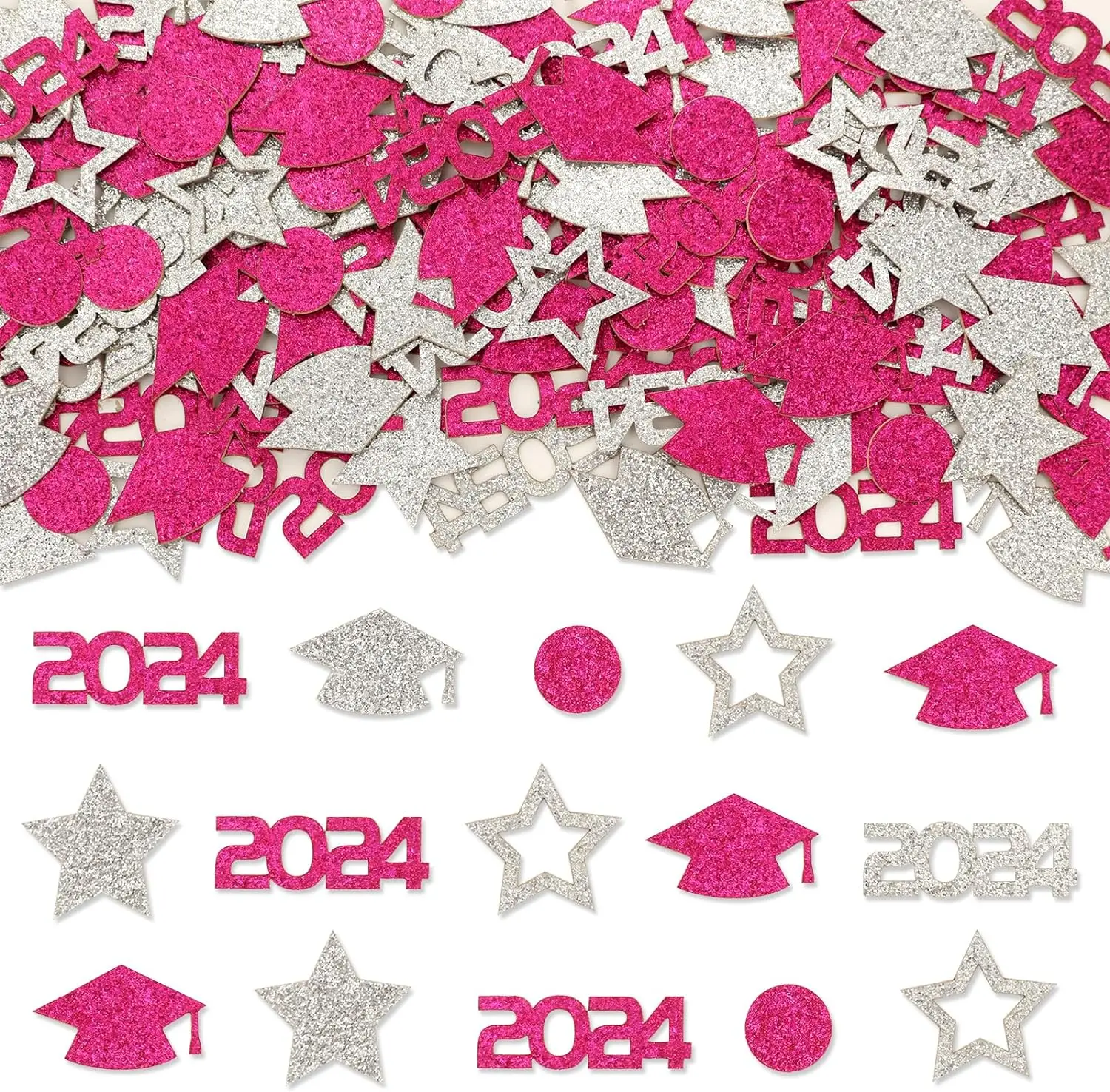 

2024 Graduation Decor Confetti Table 2024 Hot Pink Graduation Party Decorations with Grad Cap Star Congrats