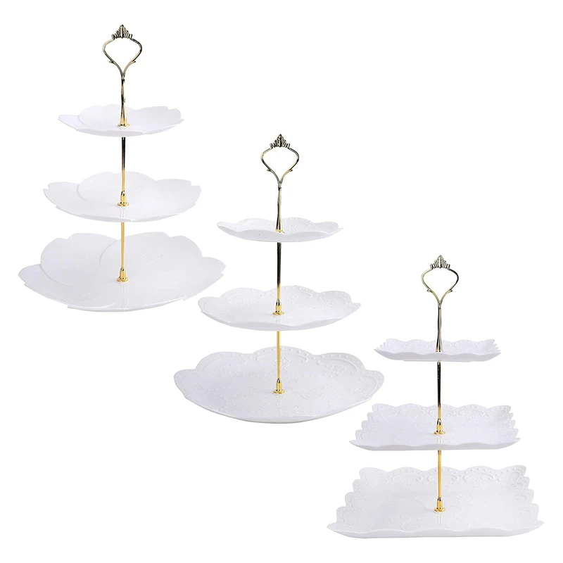 

3 Pack 3 Tiers White Cupcake Stand Dessert Plates Stand Tiered Serving Trays For Wedding Birthday Family Party