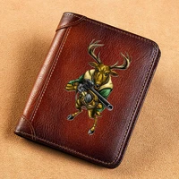 high quality genuine leather wallet classic elk hunter printing card holder male short purses bk691