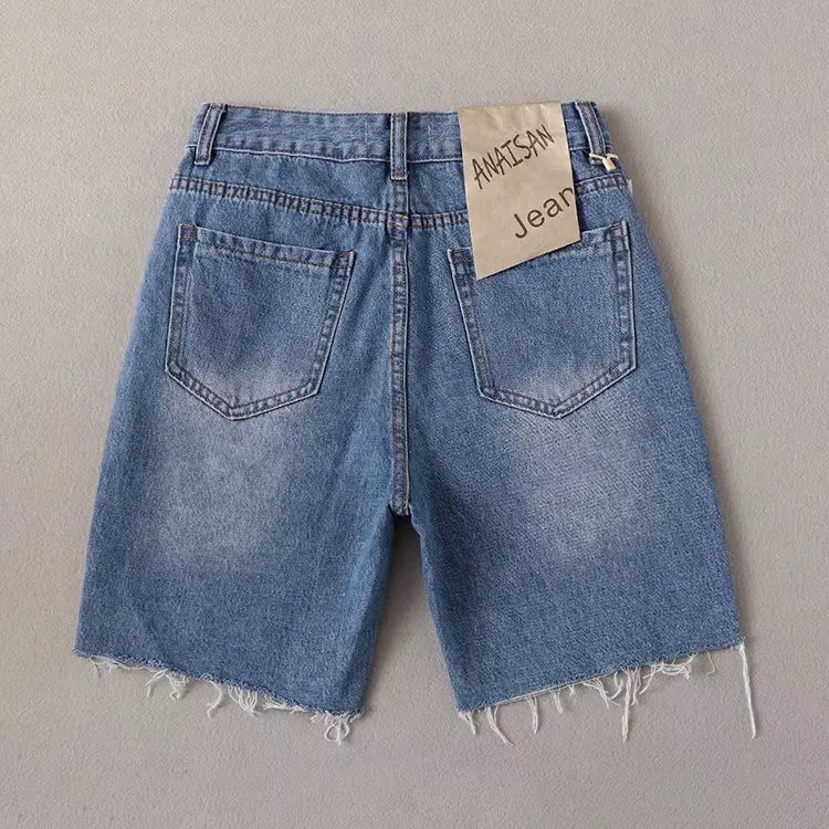 Maxdutti Summer Boyfriend High Waist  Denim Shorts Bermuda 2023 American Retro Solid Color Washed Distressed