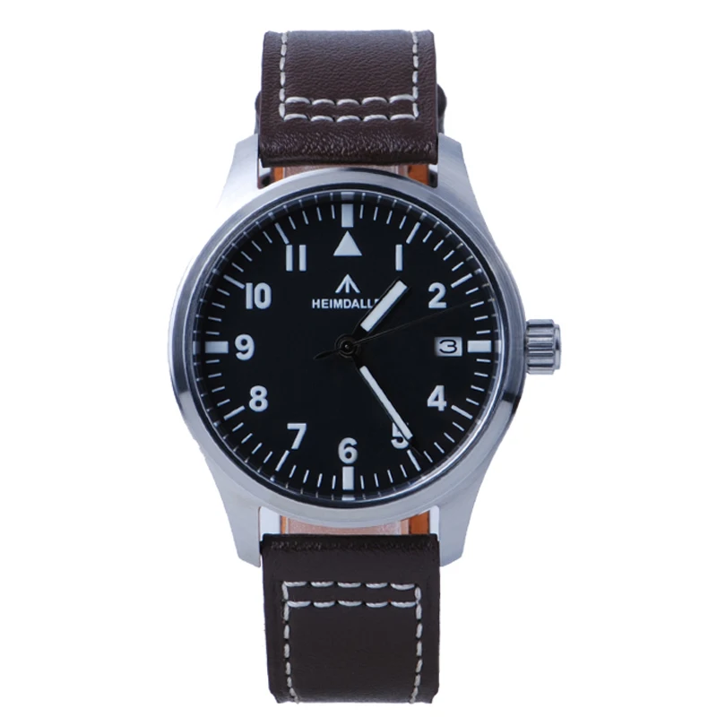 

Heimdallr Men's Pilot Watch 41mm Black Dial Sapphire NH35/Ronda 715 Movement 15Bar Water Resistant C1 Luminous Leather Strap