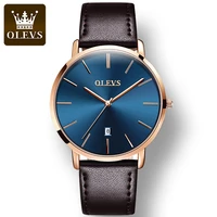 olevs 5869 fashion waterproof watches for men genuine leather strap japan quartz great quality men wristwatch calendar