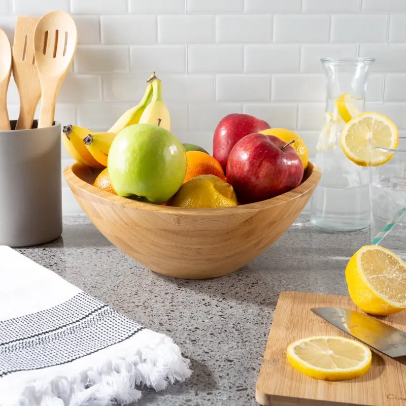 

Bamboo Serving Bowl - Oval Wood Dish for Salad