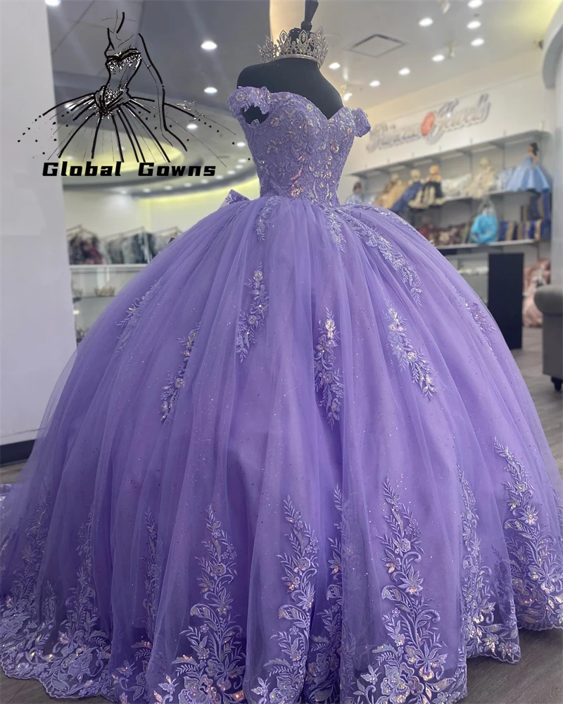 

Mexico Lilac lavender Purple Off The Shoulder Ball Gown Quinceanera Dress Appliques Beaded Birthday Party Gowns Sweet 16