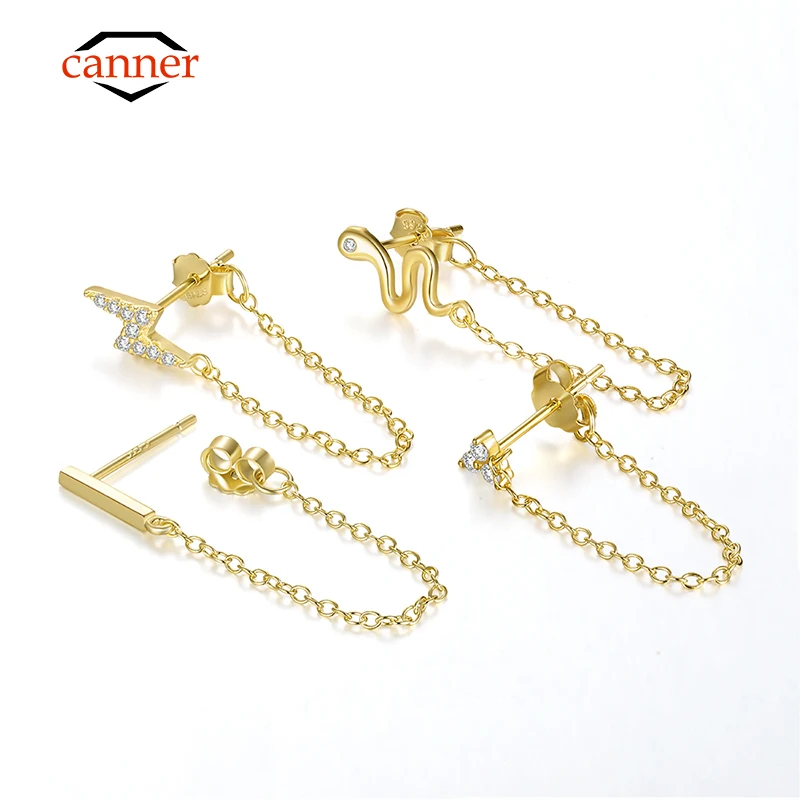 

1pcs Gold Silver Color Lightning/Snake Chain Stud Earrings for Women 925 Sterling Silver Tassel Earrings Fashion Jewelry