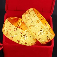 999 yellow gold dragon bracelet for women bride wedding phoenix double happiness jewelry 24k gold bangles bracelets