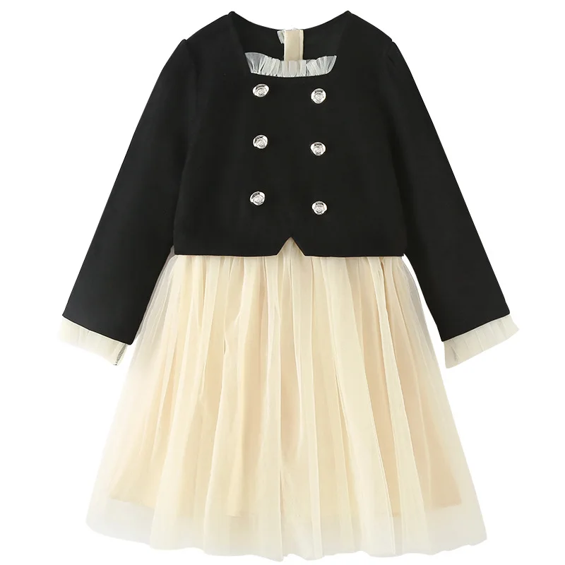 

Girls Dress New Spring 2023 Fashion Fake Two Piece Mash Princess Dresses 12 13 14 Years Teenager Kids Clothes Children Costumes