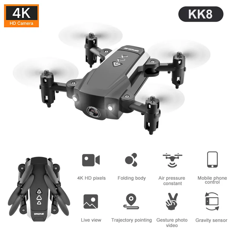 

KK8 Mini Folding UAV 4K Aerial Fixed Height Quadrocopter Long Endurance Remote Control Airplane Toy