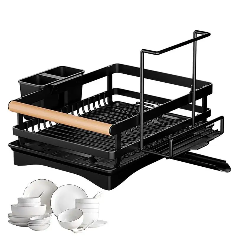 

Dish Drying Rack Kitchen Sink Counter Utensil Holder Drying Rack with Drainboard Space-Saving Dish Rack Organizer with Utensil
