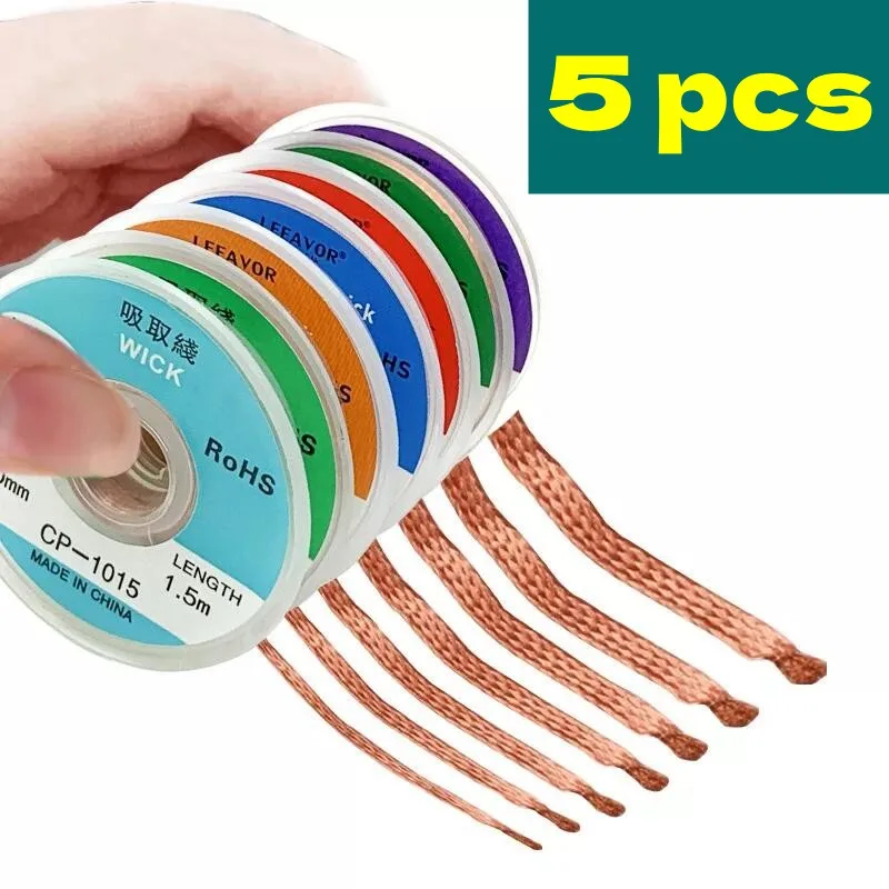 

5Pcs Desoldering Braid Tape Copper Solder Wire Soldering Wick Tin Solder Removal Braid Welding Wire Repair Tools Weld Hardware