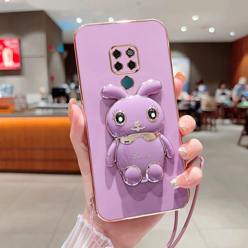 

Симпатичный мультяшный кролик Складная подставка для Huawei Honor Mate 20 чехол для телефона со шнурком роскошный чехол с покрытием