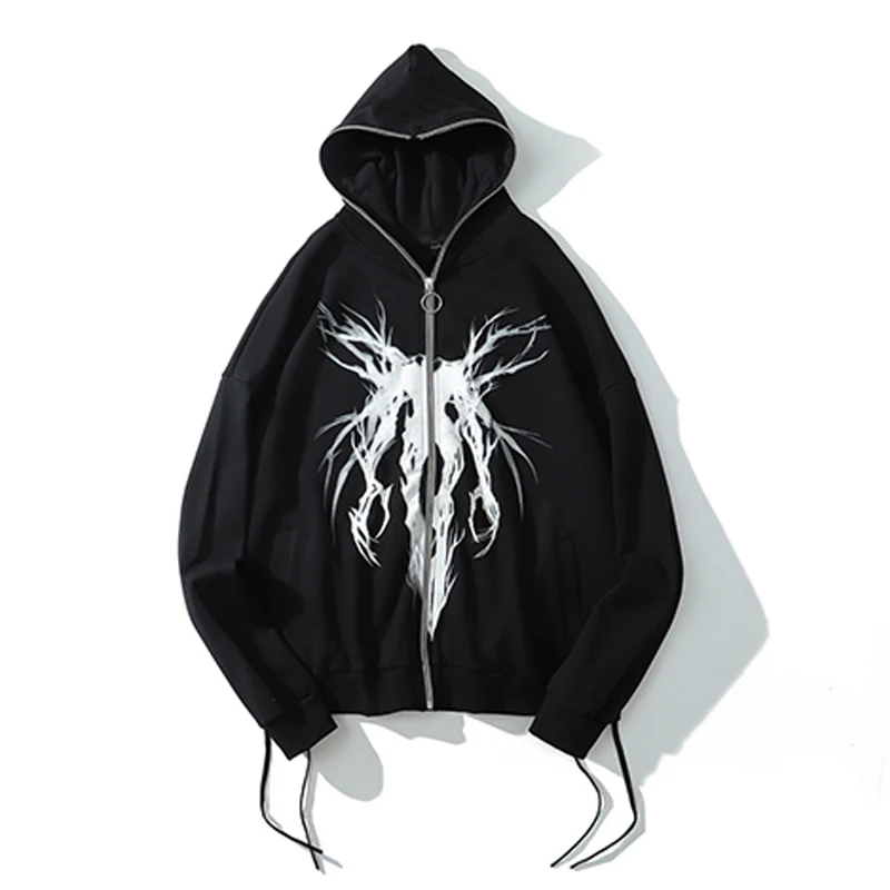 

Men's Hooded Black Y2K Top Hoodies Anime Loose Women's Sweatshirt 2023 Printed Zipper O-neck Women's Jacket Zipper Hoodie