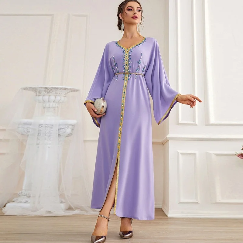 Ramadan Eid Satin Abaya Dubai Turkey Islam Muslim Long Arabic Dress Abayas for Women Caftan Marocain De Soiree Femme Musulmane