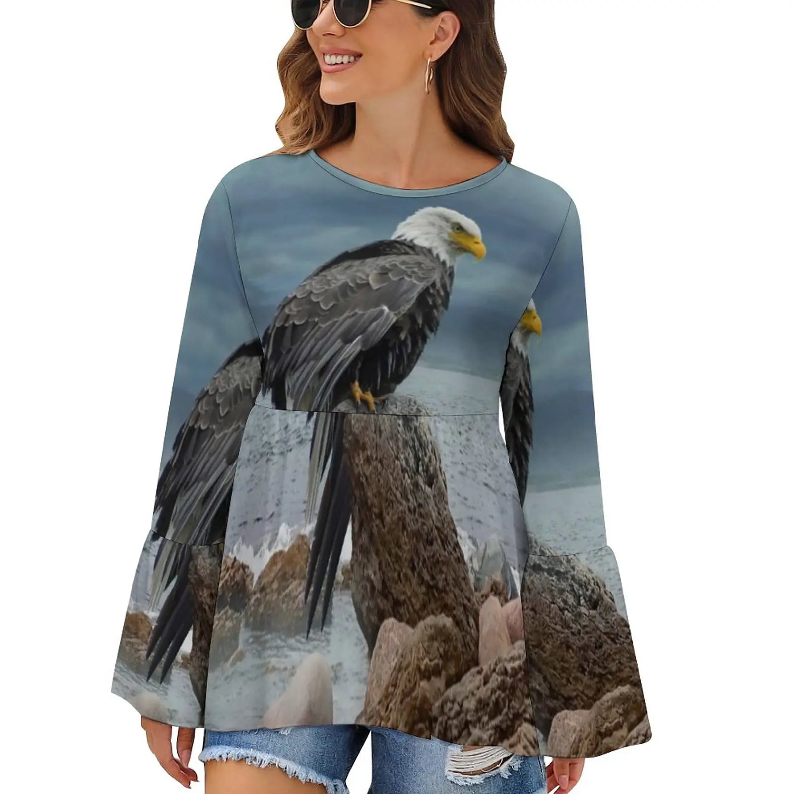

Bald Eagle T-Shirts Predator Sea Eagles Kawaii T Shirt Female Long Sleeve Street Fashion Tshirt New Oversized Graphic Clothes