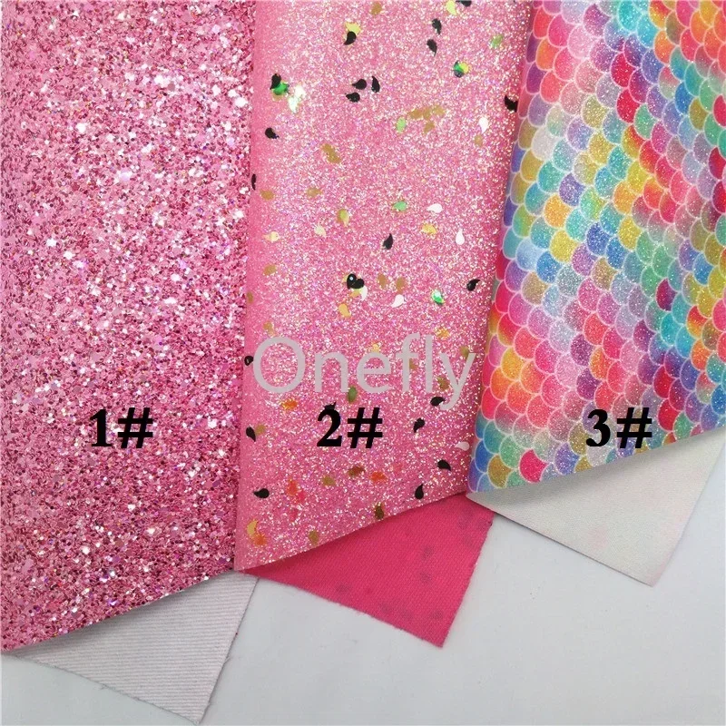 Onefly розовая блестящая кожа Русалка искусственная ткань простыни для банта DIY