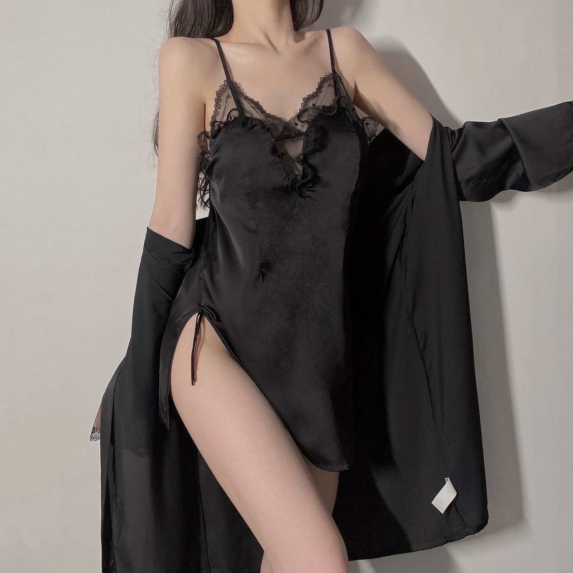 Пикантный кружевной халат ночная рубашка комплект из 2 предметов одежда для сна