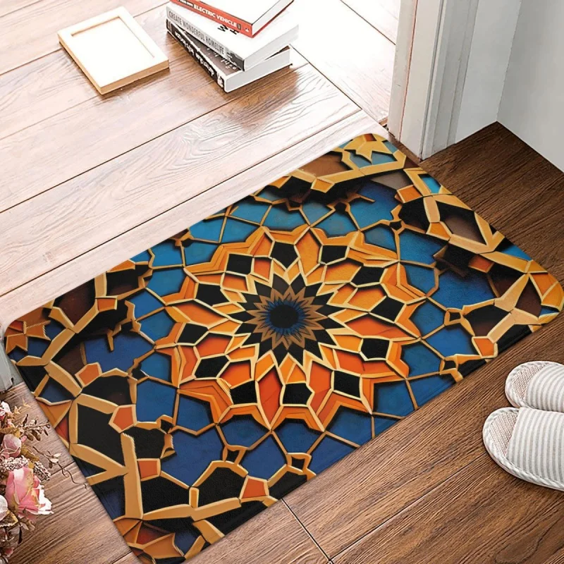 

Gold Mosaic Bath Non-Slip Carpet MORROCAN ART Bedroom Mat Entrance Door Doormat Home Decor Rug