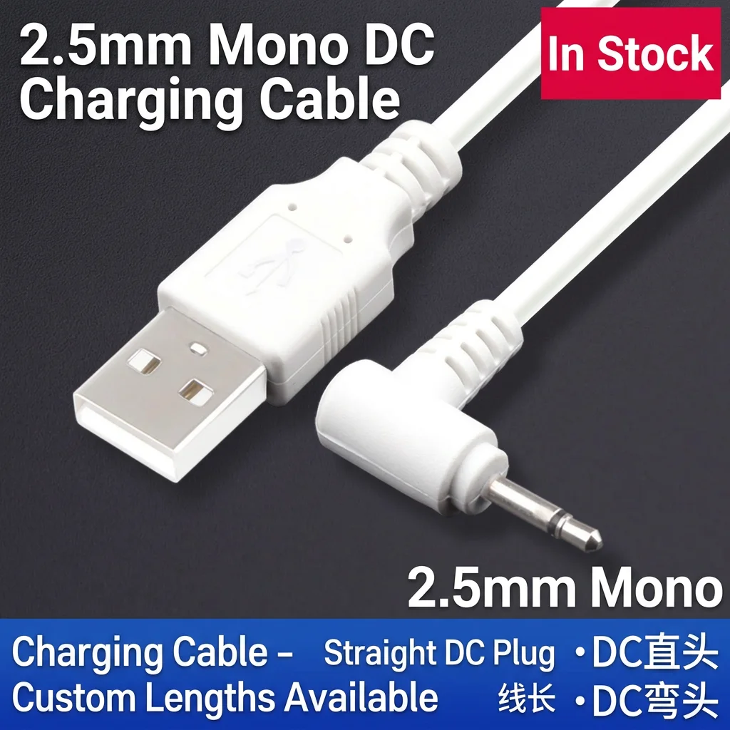Фото Переходник USB на DC-разъем 2.5*0.7 мм / DC 2.5x0.7 белый/черный L-образный угловой штекер с кабелем-коннектором №1
