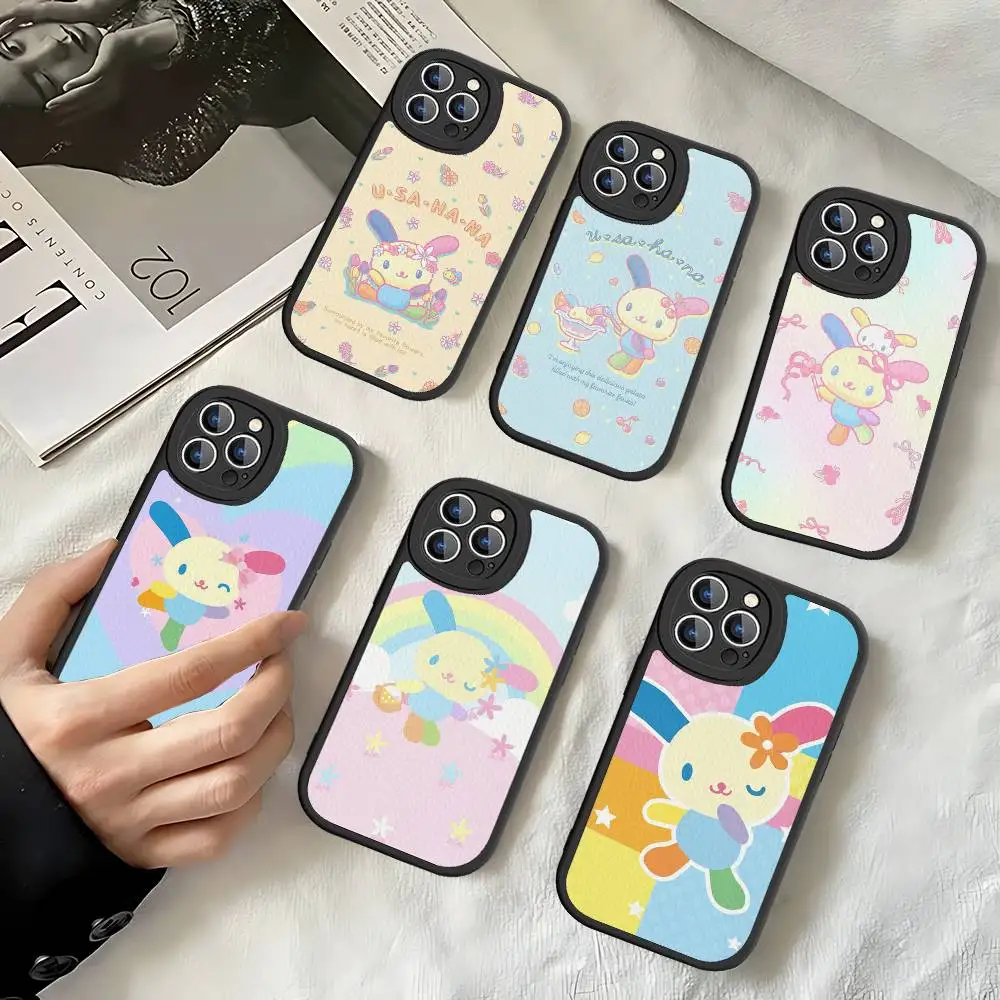 Фото Кожаный чехол Rainbow Bunny USA HaNaS для iPhone 16, 15, 14, 16E, 13, 12, 11 Pro Max Plus №1