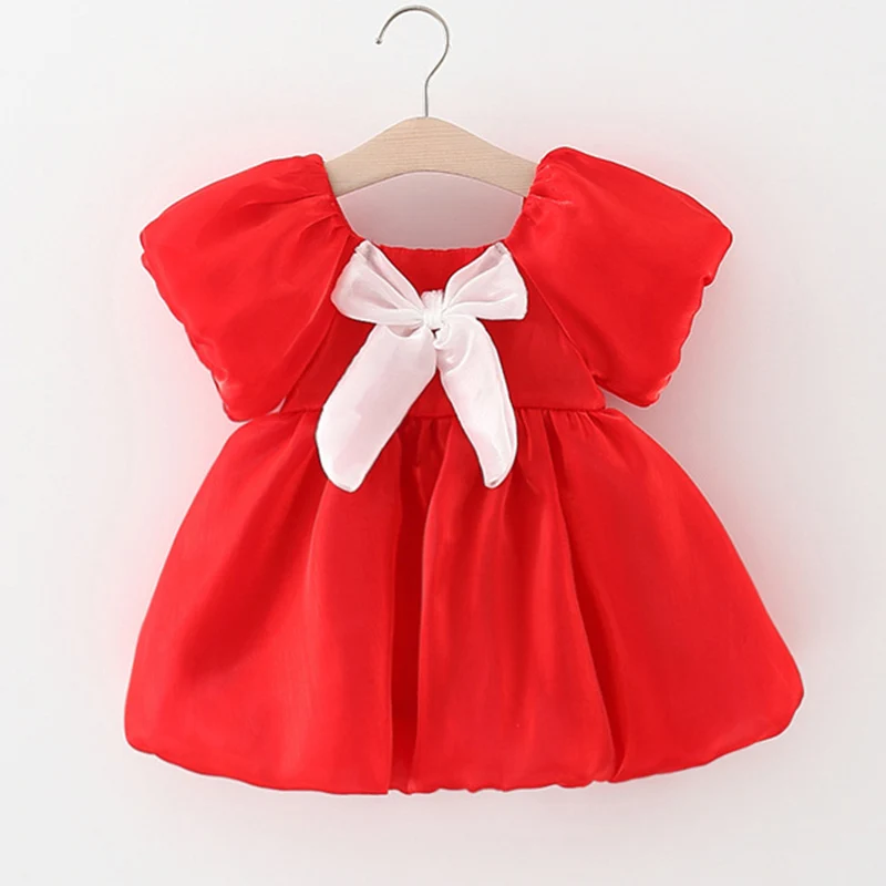 Infant Girls Princess Dresses Summer 2022 Fashion Puff Sleeves Bow Short Sleeve Cute Clothes Children's Dress Clothing Cotton