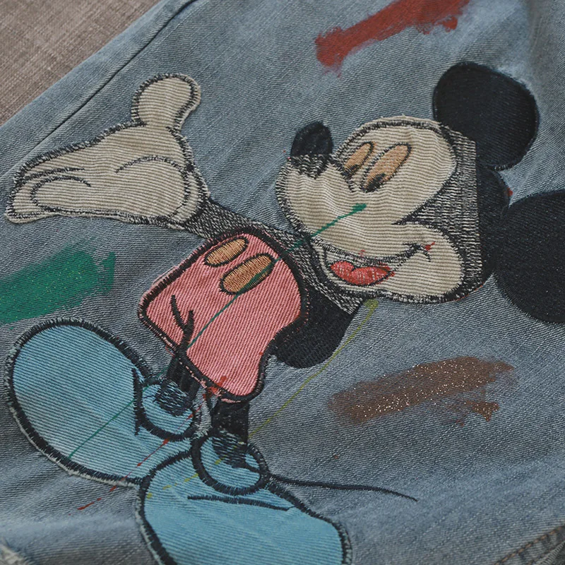 Summer New Harem Pants Cartoon Patch Jeans Women Elastic Waist Thin Light Color Internet Celebrity Loose Cropped Pants Trousers