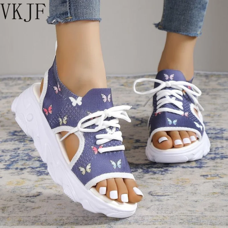 

Женские сетчатые сандалии, летние повседневные женские прогулочные сандалии, Белые пляжные сандалии на платформе со шнуровкой, новинка 2023