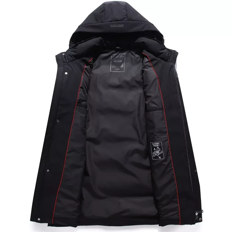 Down Coat Male High Quality Brand Clothing Men's Thick Warm Mid-length Down Jacket  Fashion Casual Hooded White Duck