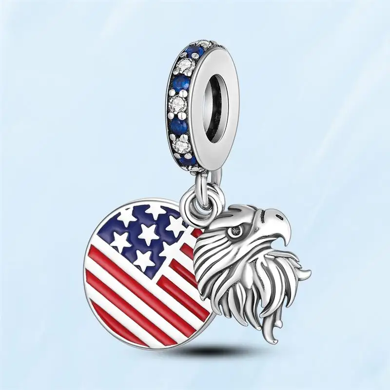 

Flag of the United Statesds Dangle Charms Silver Color Fit Original Charm Bracelet Diy Bald Eagle Bead Festival Gift Souvenir