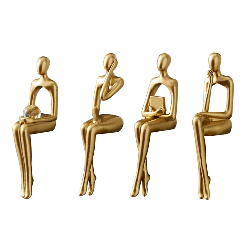 

Thinker Statue Abstract Figure Sculpture Small Ornaments Resin Statue Home Gold Abstract Statue Office Decor