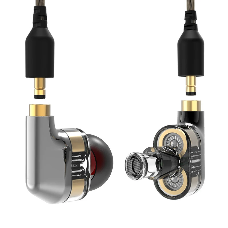 

In-Ear Double Moving Coil Headphone With Microphone Dual-Unit HIFI Heavy Bass Detachable Cable