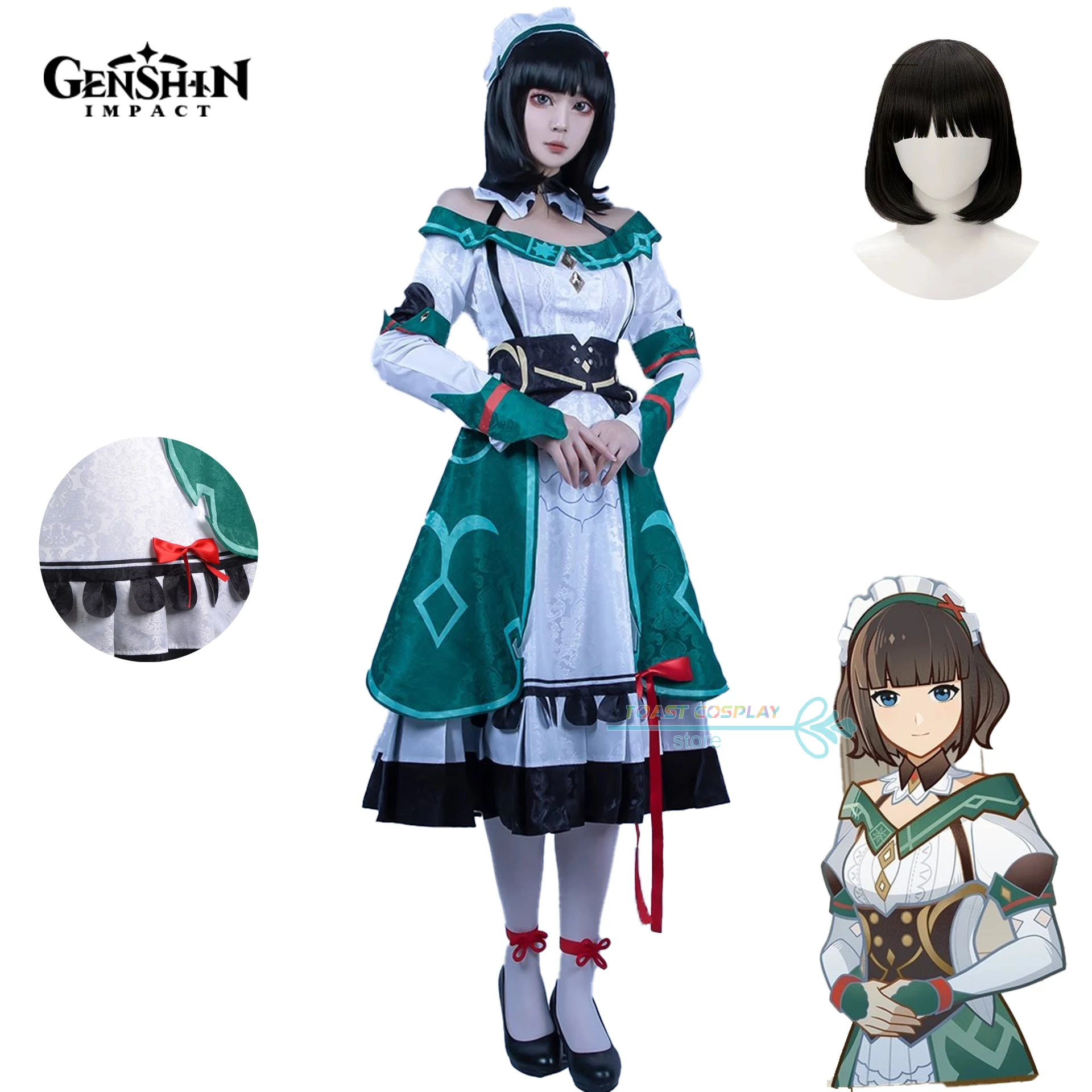 

Game Genshin Impact Anime Cos Katheryne Cosplay Costumes Outfit Halloween Christmas Melting Uniform Wig