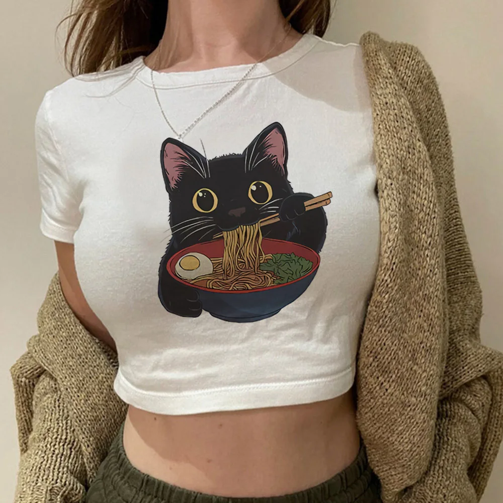 Фото Укороченный топ Noodle Ramen Cat в стиле гранж, готический милый винтажный кокетный летний корсет y2k, женский топ №3