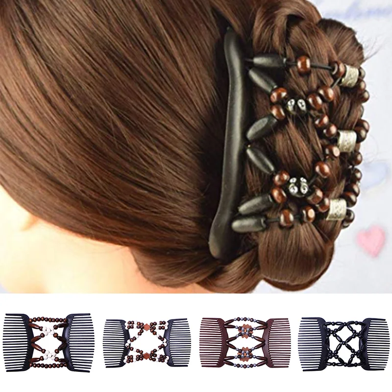 

Retro Double Beaded Hair Magic Comb Clip Beads Elasticity Hairpin Stretchy Hair Combs Pins for Women Hair Accessories CY