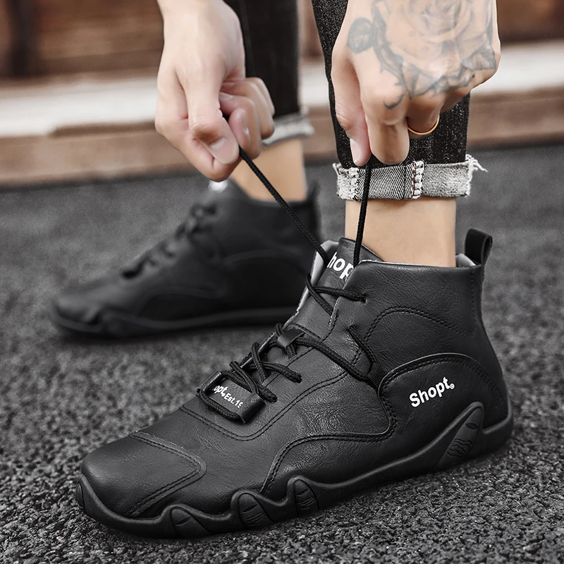 

Мужские ботинки, уличные удобные повседневные ботильоны, модные Универсальные высококачественные кожаные Классические Осенние Нескользя...