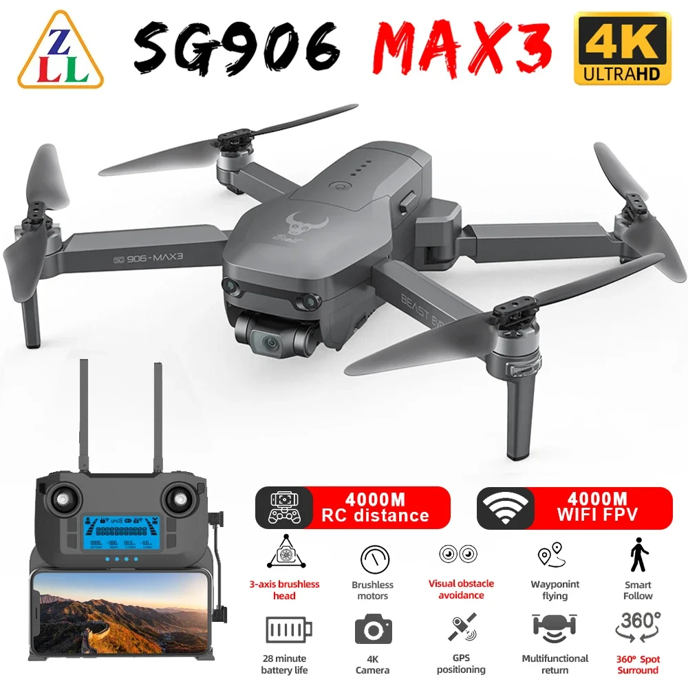 

Квадрокоптер ZLL SG906 Max3 4K с камерой и 3-осевым шарнирным держателем препятствий