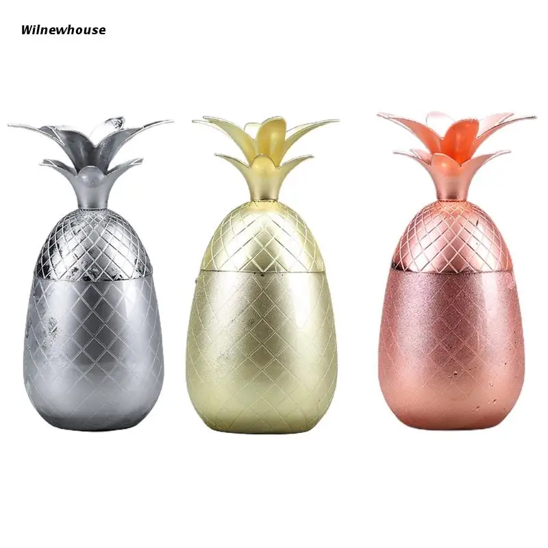 

F63A Pineapple Shape Tumbler with Straw Hole Without Straw Craft Cocktail Glass Stainless Steel Modern Design Bar Accessories