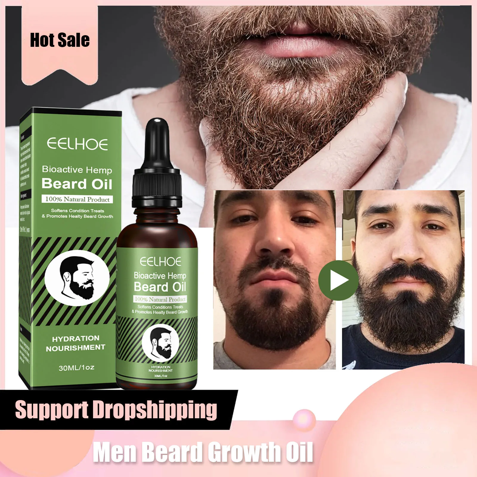 

Beard Growth Oil Anti-hair Loss Beard Fast Growth Enhancer Thicker Oil Nourishing Leave-in Conditioner Men Beard Care Serum 30ml
