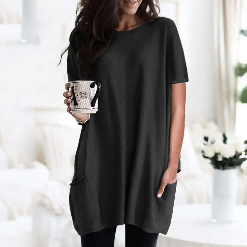 

Stylish T-shirt Short Sleeve Summer Solid Color Short Sleeve Blouse Tunic Casual Blouse for Date