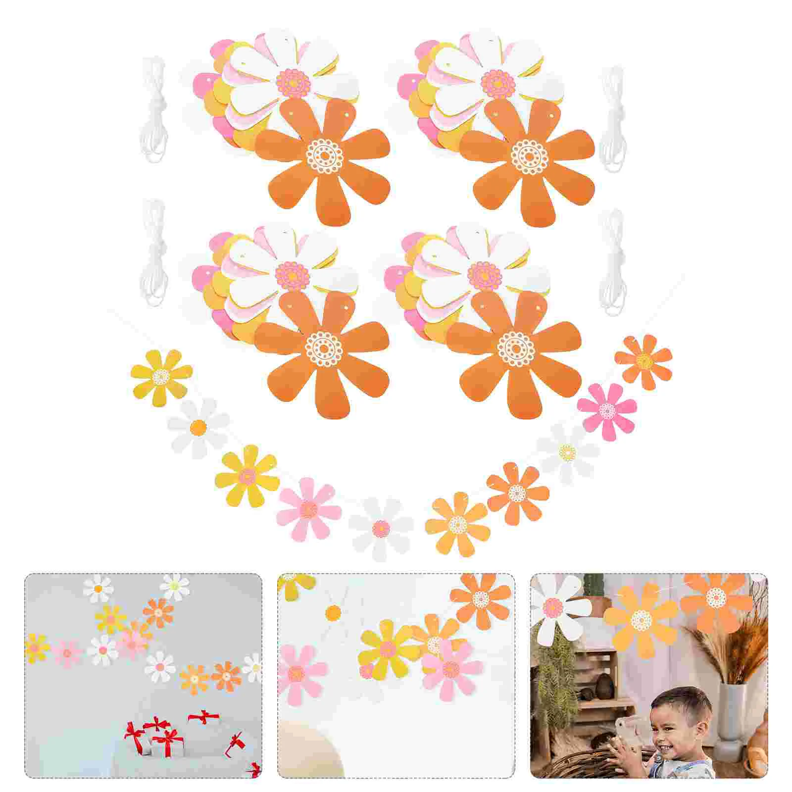 

5pcs Daisy Garland Hanging Banner Birthday Backdrop Flower Garland Banner Party Layout Prop