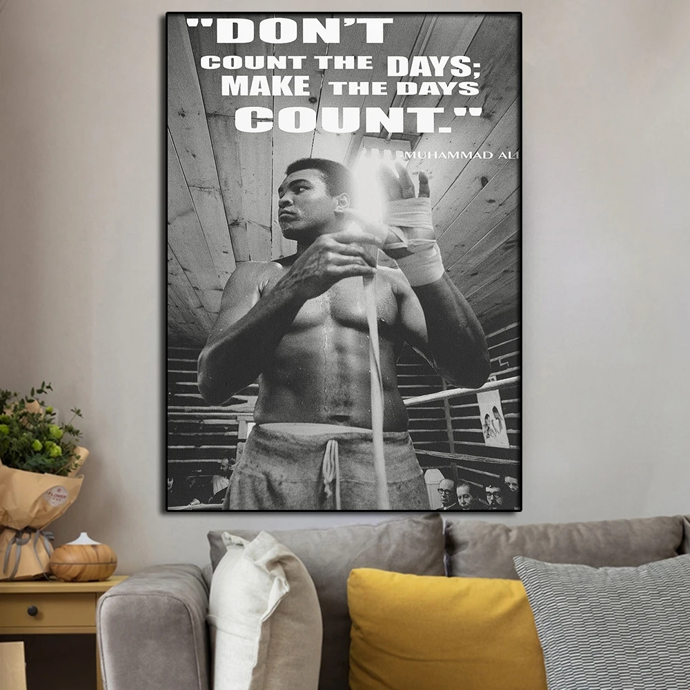 

Muhammad Ali Black and White Canvas Painting Print Poster For Living Room Wall Art Motivation Quote Boxing Decoration Mural Gift