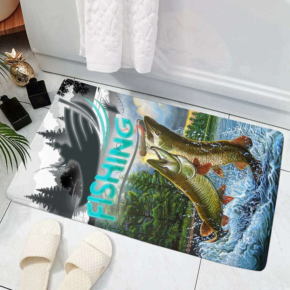 

Fishing Doormat 3D Print Bathroom Entrance Doormat Indoor Floor Rugs Absorbent Mat Anti-slip Kitchen Rug Drop Shipping