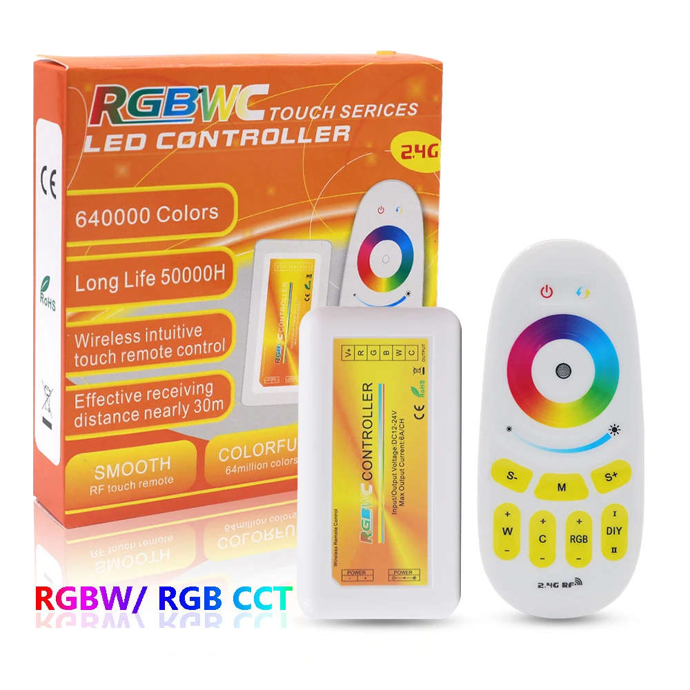 

DC 12-24V RF 2.4G RGBW RGB CCT LED Strip Controller 5X6A/CH Touch RF Remote Controller for RGB CCT Brightness Adjustable