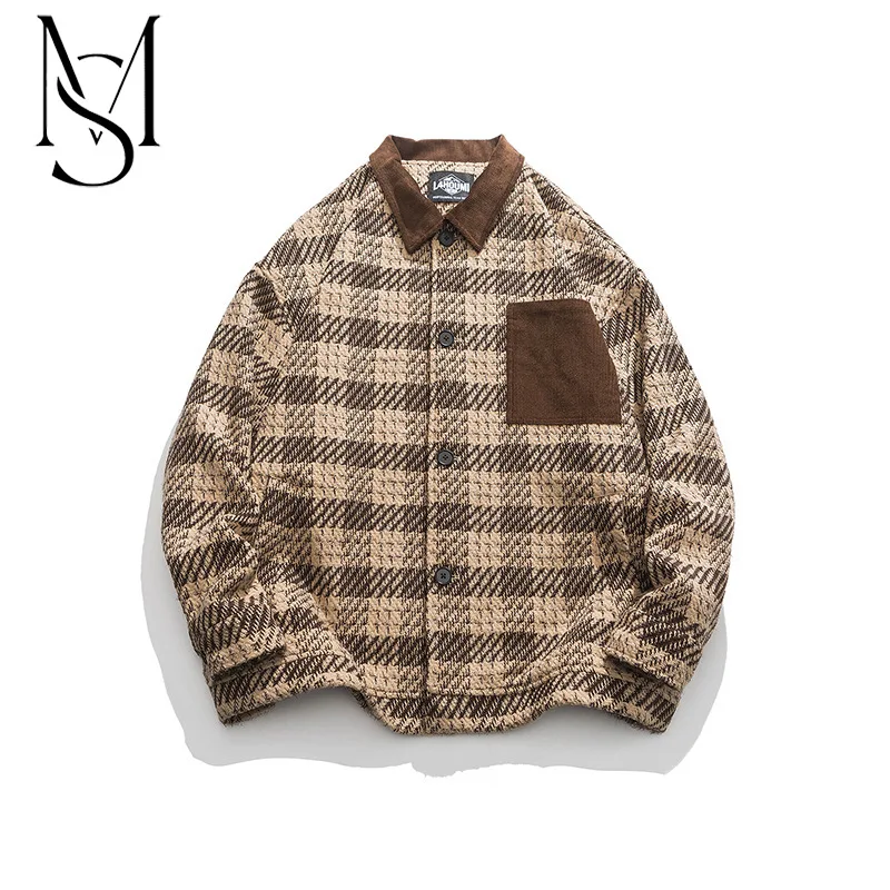 

Spring style new vintage plaid color contrast lapel jacket Men's and women's Japanese loose lovers versatile casual top